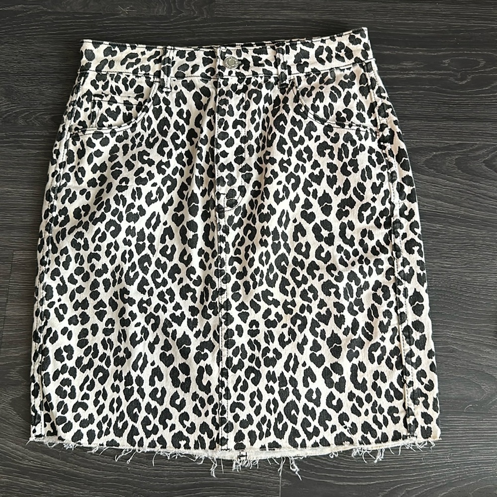 Leopard Denim Pencil Mini Skirt Size 4